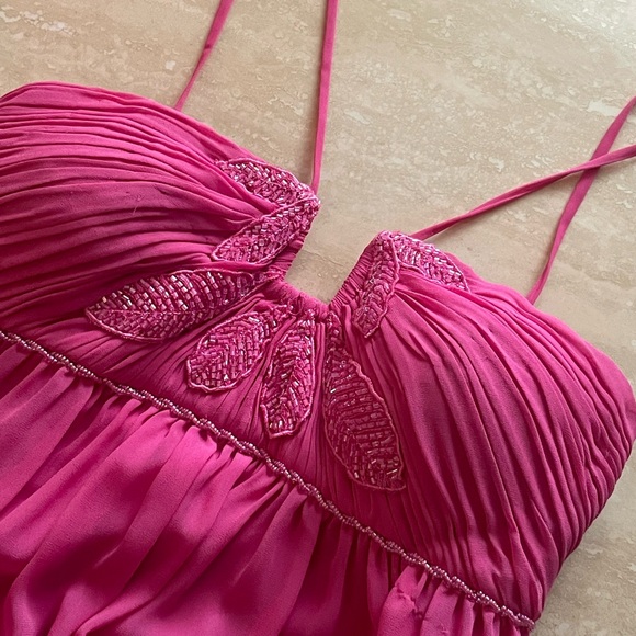 JS Boutique size 2 Vibrant Pink Halter Dress with Embroidered Sparkly Accents - Picture 13 of 16